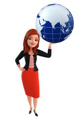 Young Corporate lady with globe