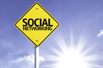 Social Networking road sign with sun background