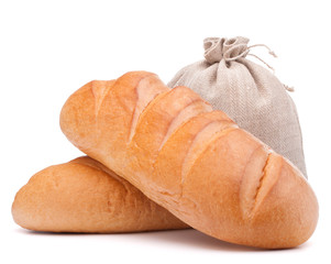 fresh bread and flour sack isolated on white background cutout