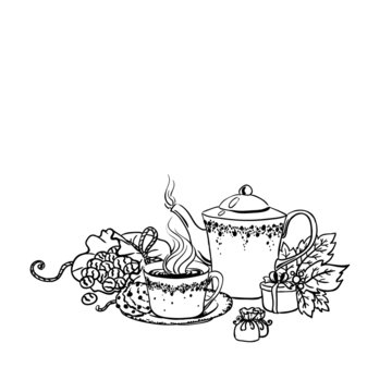 Set of tea cup in vintage style stylized