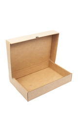 Brown paper box open.