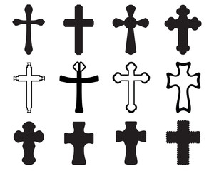 Black silhouettes of different crosses, vector