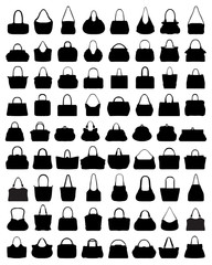 Black silhouettes of women's handbags, vector illustration