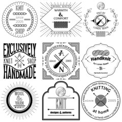 Set of vintage knitting labels, badges and design elements