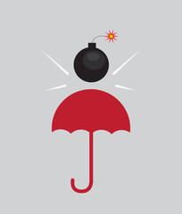 Bomb shielded by red umbrella