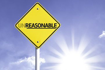 Unreasonable road sign with sun background - obrazy, fototapety, plakaty