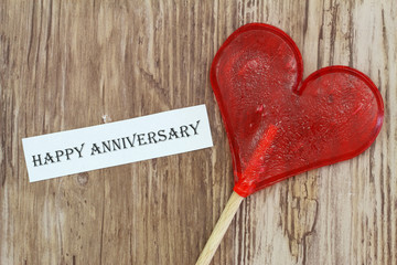 Happy Anniversary card with heart shaped lollipop