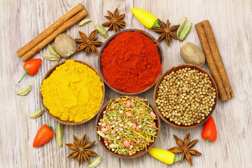 Selection of Indian spices, close up