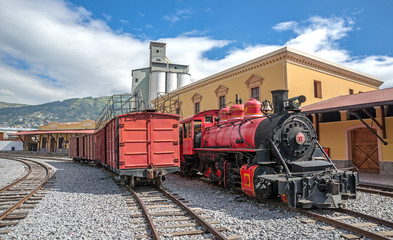 Fototapeta na wymiar Old locomotive train on a railroad track