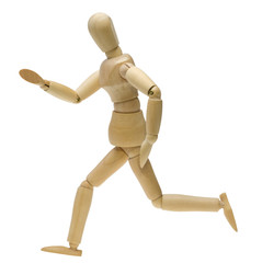 走るポーズする木製人形