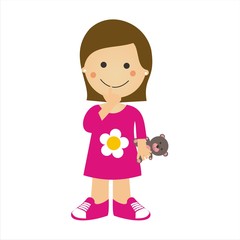 Niña con un oso de peluche. Ilustración vectorial