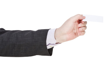 blank business card in businessman hand