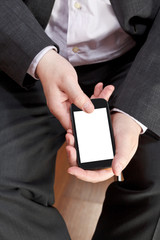 above view of smartphone in male hands