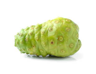 Noni Indian Mulberry fruit on white background