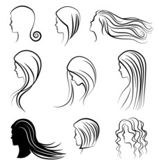 Women heads with beautiful hair vector2