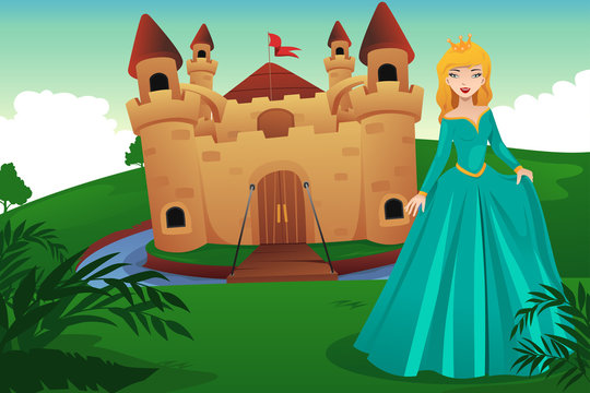 Princess in front of her castle