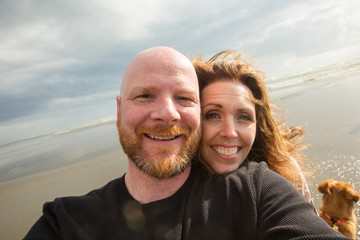 happy couple at the beach