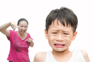 Little  Asian boy being Scolded by his mother