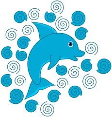 Foto auf Alu-Dibond a blue dolphin with waves © koft