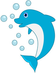 a blue dolphin with bubbles