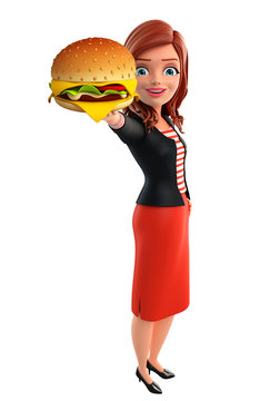 Young Corporate lady with burger