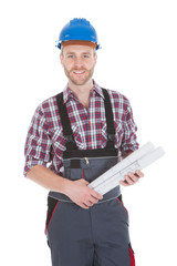 Confident Architect Holding Blueprints