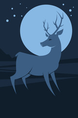 silhouette of deer and big blue moon