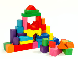 Tower  of wooden colorful toy blocks