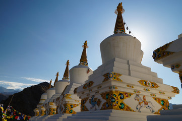 Buddhist stupas at Thiksey Monastery in the morning, Ladakh, Ind