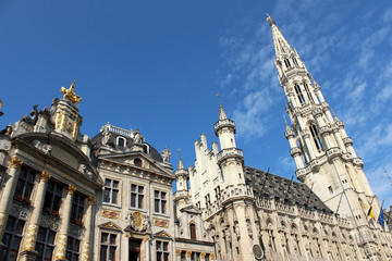 Obraz premium Grand-Place de Bruxelles, façades et hôtel de ville