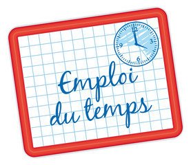 Emploi du temps. icône ardoise rouge feutre bleu.