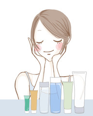 スキンケア中の女性