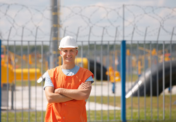 man working in a helmet