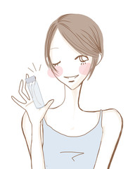 毎日のスキンケア／髪の短い女性