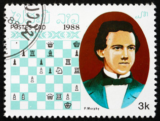 Postage stamp Laos 1988 Paul Charles Morphy, Chess Champion