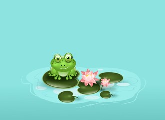 Frog on waterlily background
