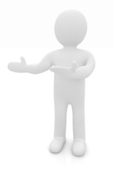 Happy 3d business man showing copy space, isolated on white