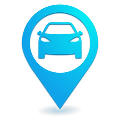 voiture sur symbole localisation bleu