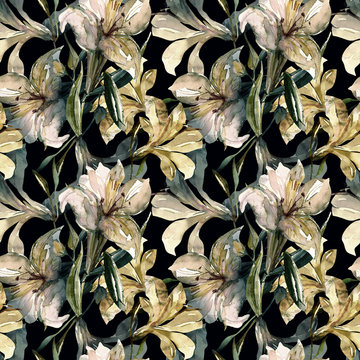 Fototapeta White lily seamless pattern