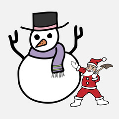 Santa make snowman with shovel