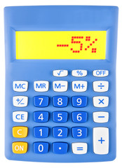 Calculator with -5% on display on white background