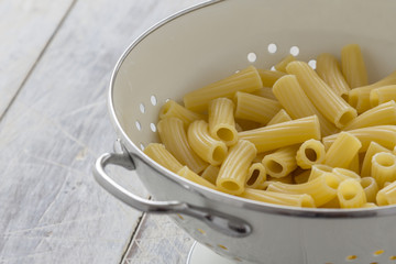 Tortiglioni Pasta in a sieve