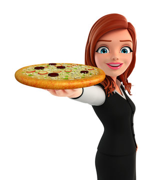 Young Business Woman with pizza