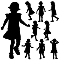 Obraz premium Silhouettes of small girl on the white background