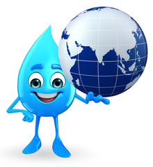 Water Drop Character with globe