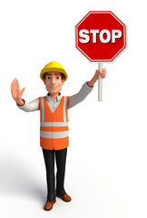 Young worker with stop sign