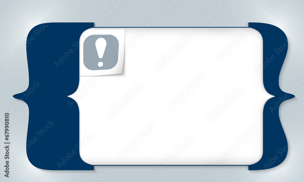 Poster blue square brackets for entering any text with exclamation mark