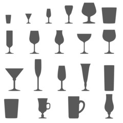 monochrome alcohol glasses vector silhouette set