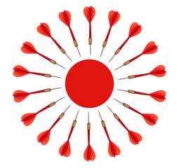 Business target concept, aim, objective. Red darts circle iolate