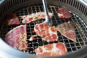 closeup of meat on a grill or barbecue
